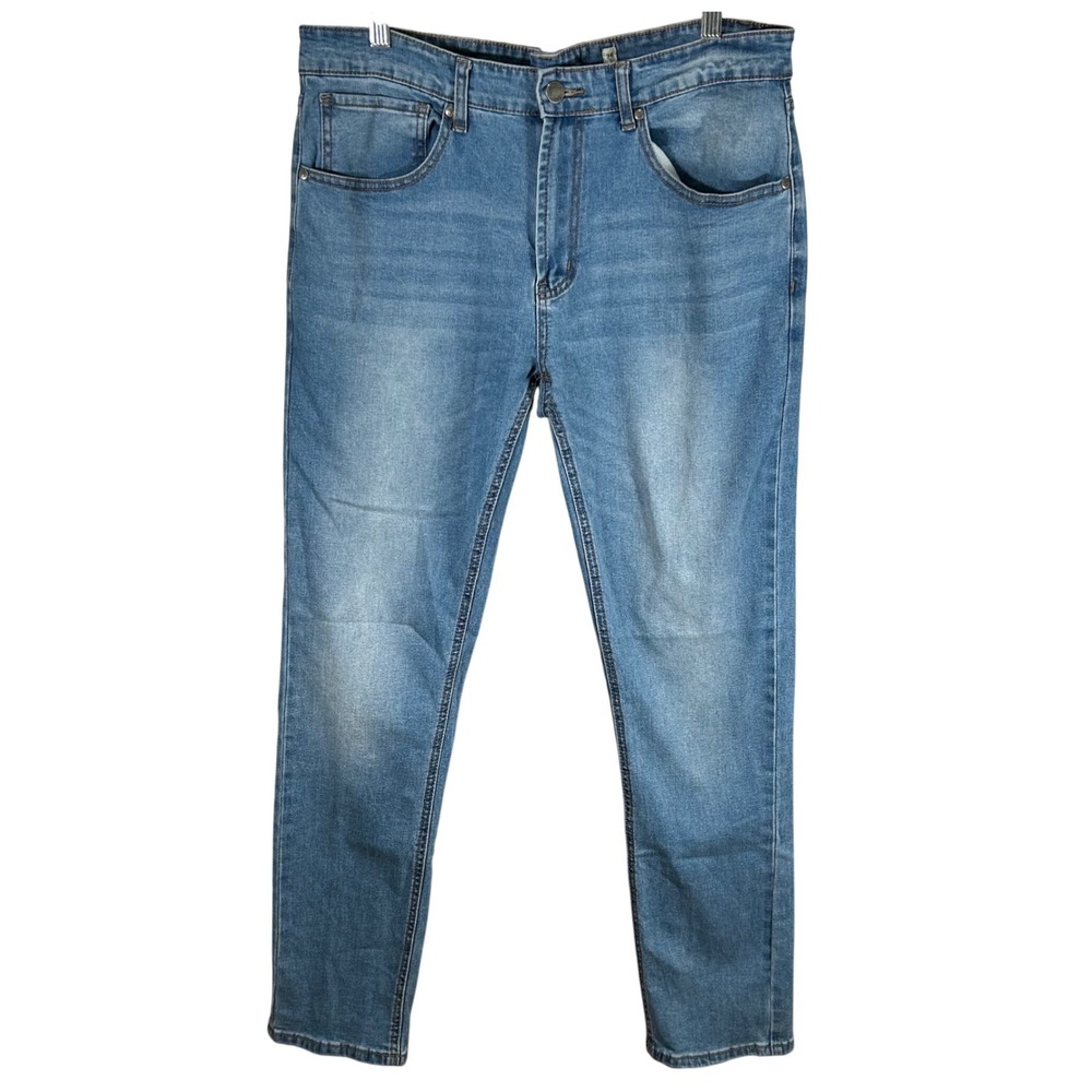 Tailor Vintage Mens Slim Straight Jeans 36x32 Blue Medium Wash‎ Stretch Denim